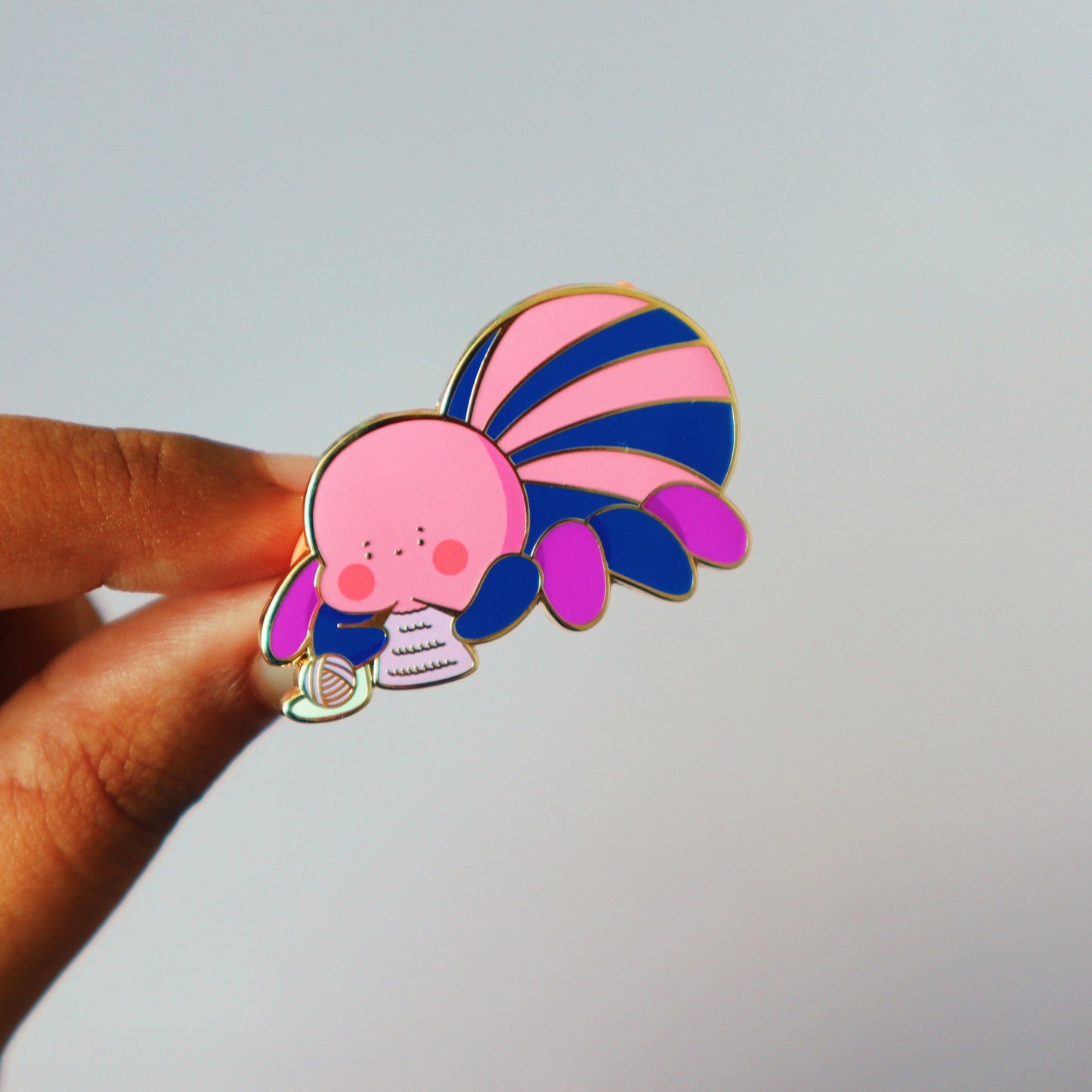 Bisexual Flag Enamel Pin - Subtle LGBT Bi Mascot - Kawaii Blue Purple Spider Tailor Nibbles -Jellie's World-