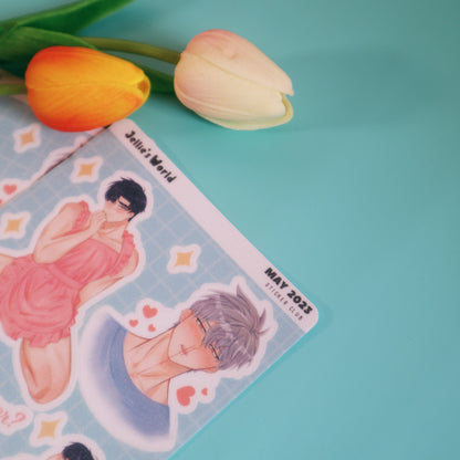 Hadaka Apron Fanart Sticker Sheet - Yaoi/BL Manhwa  - Waterproof Laptop Stickers Glitter/Glossy/Matte