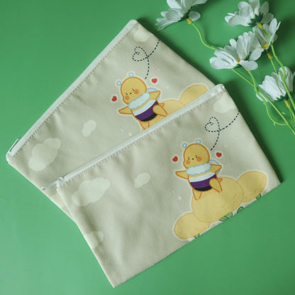 Non-Binary Flag Pencil Case - Subtle LGBT Enby Mascot - Kawaii Yellow Bee Flower Bennie -Jellie's World-