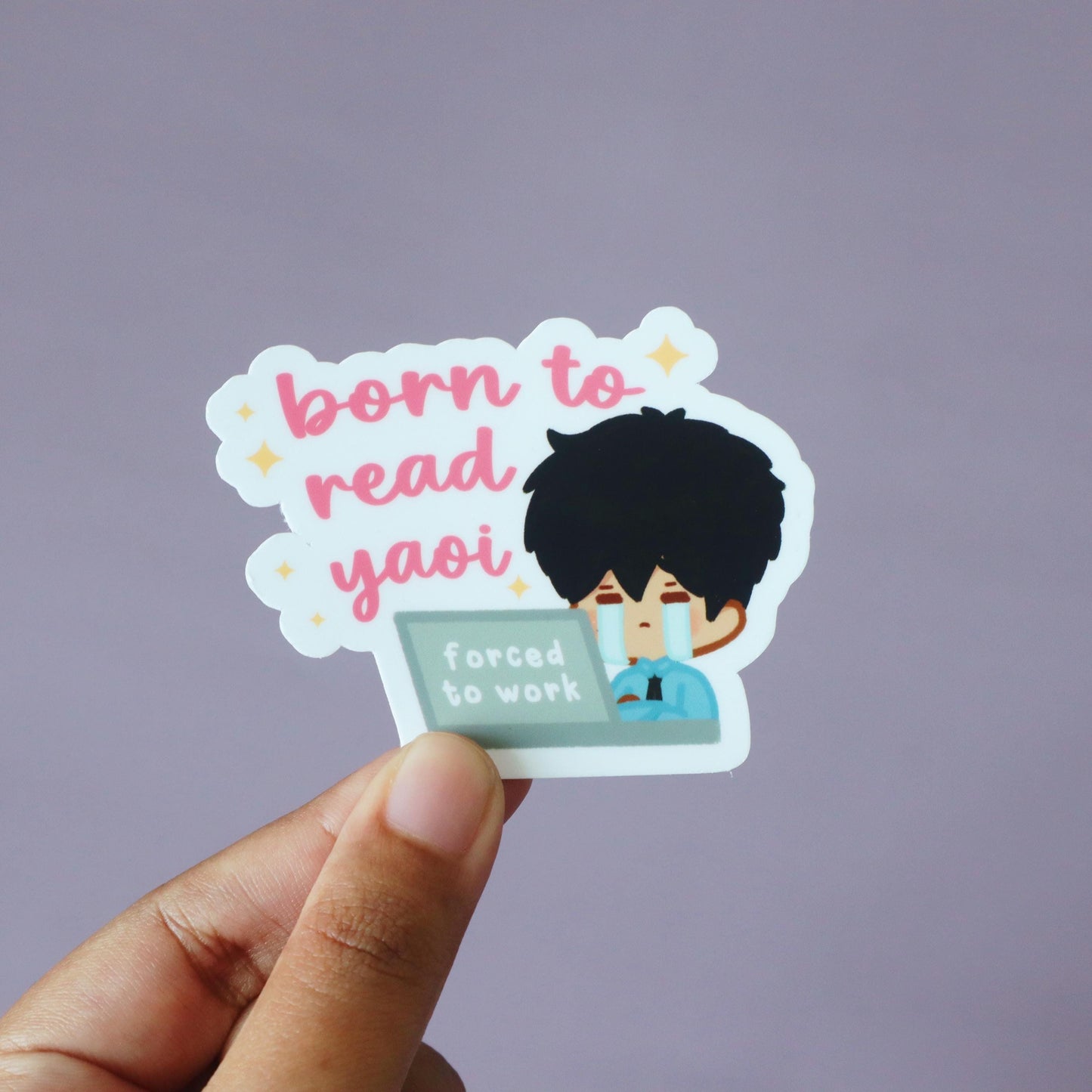 Born to read Yaoi, Forced to Work - Funny BL/Yaoi Manga/Manhwa Sticker - Jellie’s World Chibi Waterproof Matte/Glossy Laptop Decal Sticker