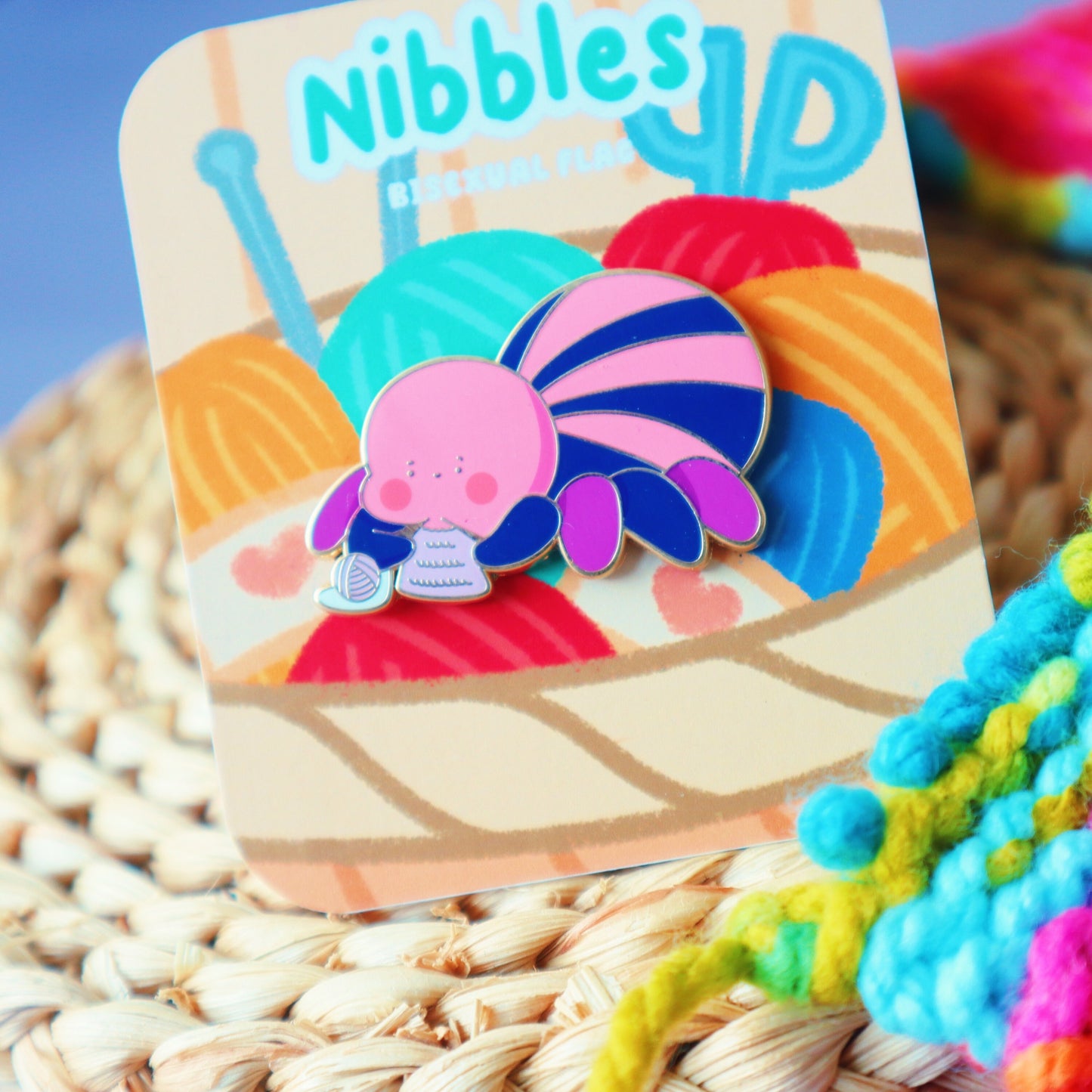 Bisexual Flag Enamel Pin - Subtle LGBT Bi Mascot - Kawaii Blue Purple Spider Tailor Nibbles -Jellie's World-