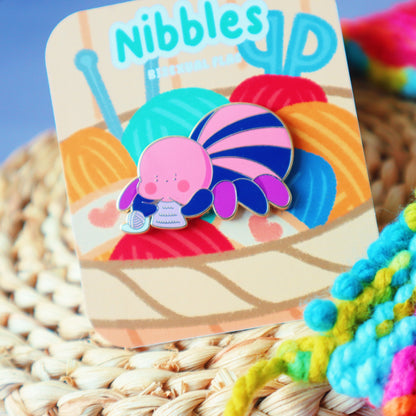 Bisexual Flag Enamel Pin - Subtle LGBT Bi Mascot - Kawaii Blue Purple Spider Tailor Nibbles -Jellie's World-