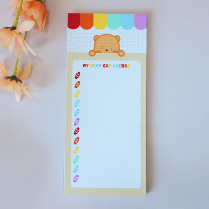 Gay Agenda LGBT Queer Notepad List - To-Do-List Magnetic Grocery List - Pride Flag Kawaii Bear, Candi