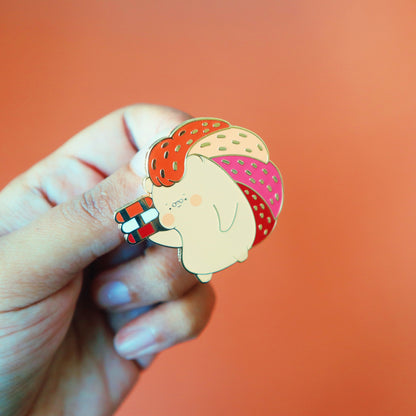 Lesbian Flag Enamel Pin - Subtle LGBT WLW Mascot - Kawaii Red Hedgehog Librarian Lily - Jellie's World-