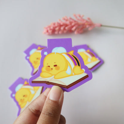 Non-Binary Magnetic Bookmark- Subtle LGBT Enby Mascot Bennie- Kawaii Bee Sleeping Bookmark