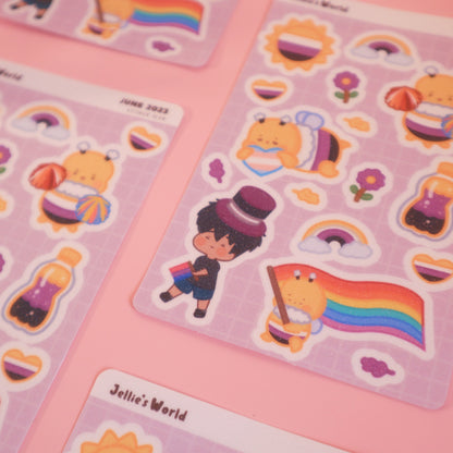 Non-Binary Flag Pride Parade Sticker Sheet-LGBT Cute Bee - Waterproof Bujo Laptop Planner Stickers -Glitter/Glossy/Matte
