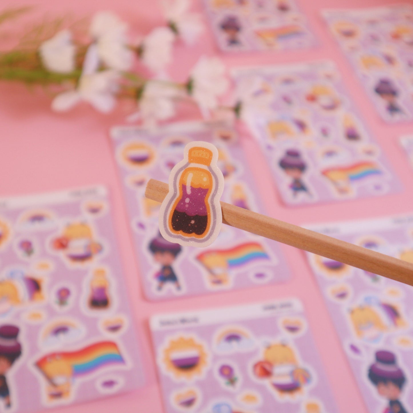 Non-Binary Flag Pride Parade Sticker Sheet-LGBT Cute Bee - Waterproof Bujo Laptop Planner Stickers -Glitter/Glossy/Matte