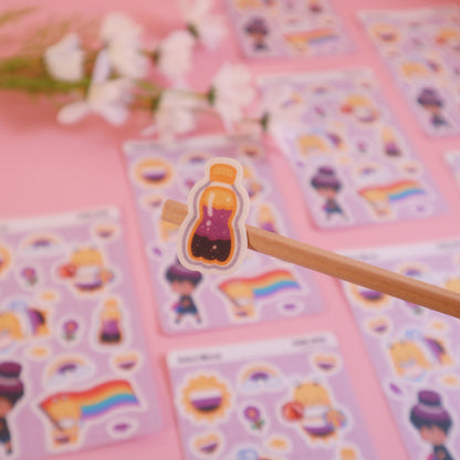 Non-Binary Flag Pride Parade Sticker Sheet-LGBT Cute Bee - Waterproof Bujo Laptop Planner Stickers -Glitter/Glossy/Matte