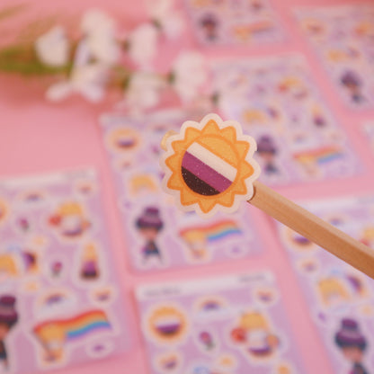 Non-Binary Flag Pride Parade Sticker Sheet-LGBT Cute Bee - Waterproof Bujo Laptop Planner Stickers -Glitter/Glossy/Matte
