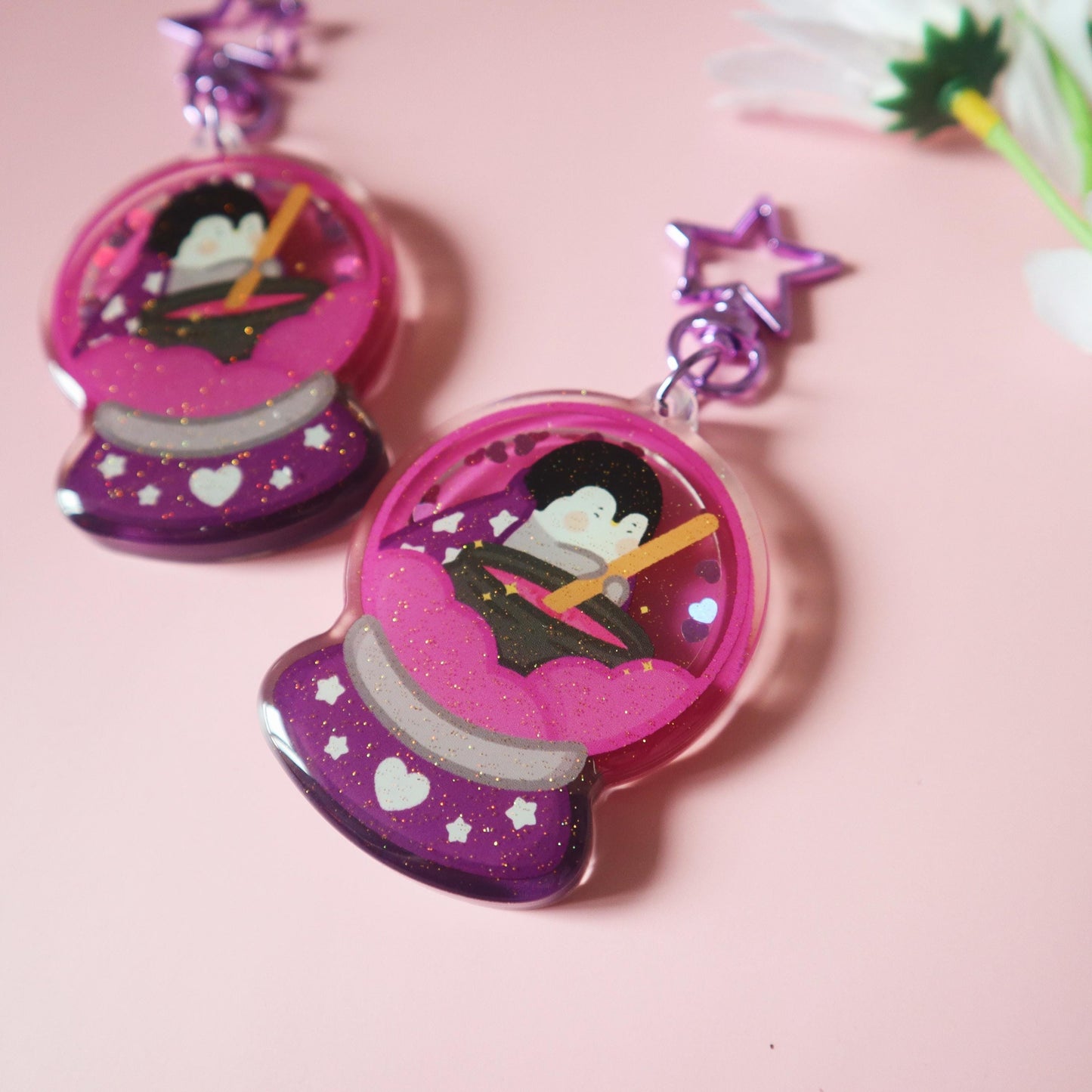 Asexual Flag Shaker Keychain - Subtle LGBT Ace Mascot - Kawaii Purple Penguin Magician Ozzy the Great Panguini -Jellie's World-