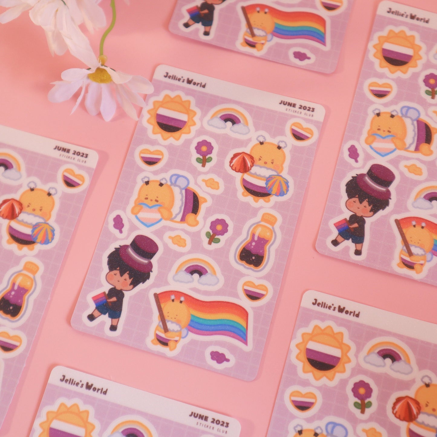 Non-Binary Flag Pride Parade Sticker Sheet-LGBT Cute Bee - Waterproof Bujo Laptop Planner Stickers -Glitter/Glossy/Matte