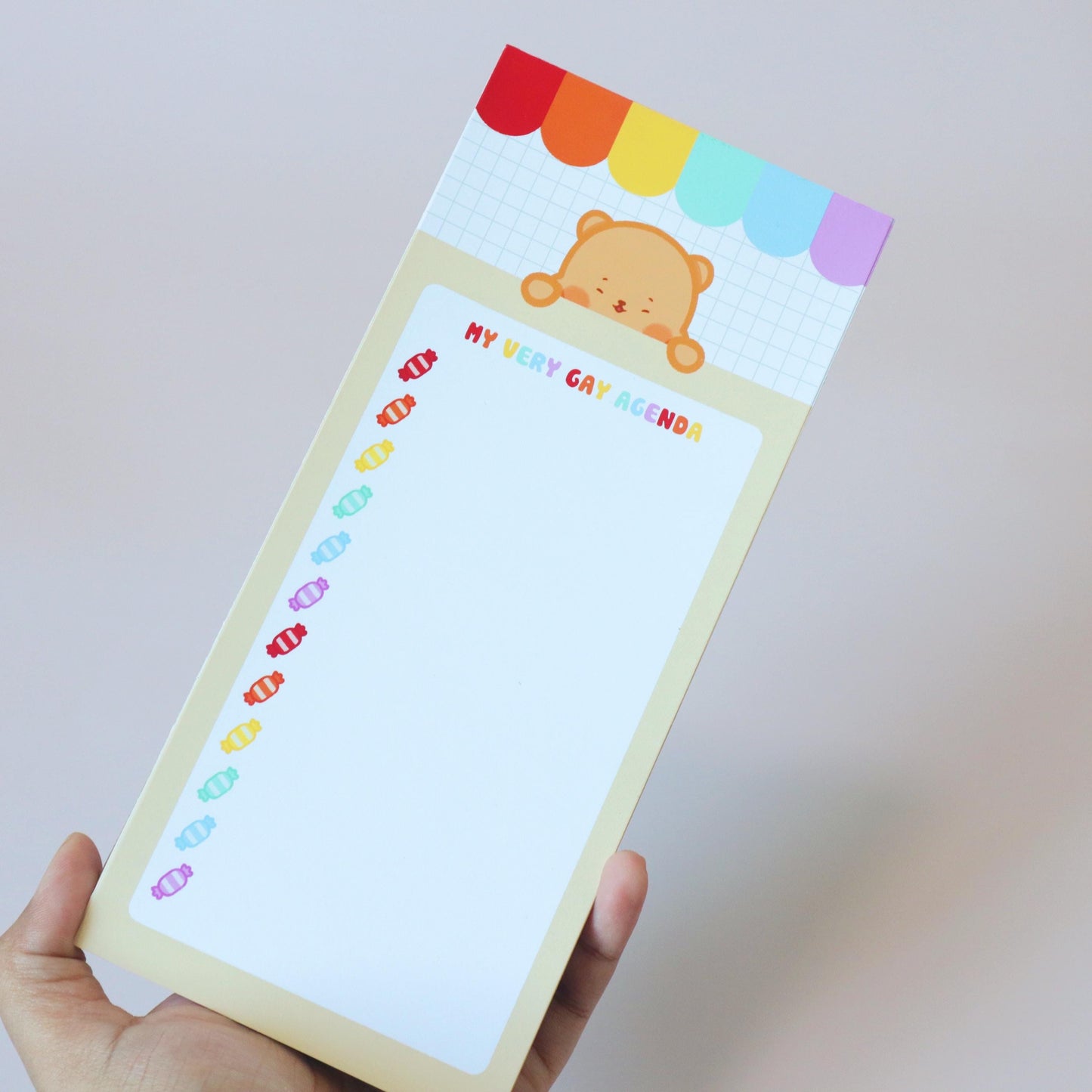 Gay Agenda LGBT Queer Notepad List - To-Do-List Magnetic Grocery List - Pride Flag Kawaii Bear, Candi