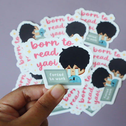 Born to read Yaoi, Forced to Work - Funny BL/Yaoi Manga/Manhwa Sticker - Jellie’s World Chibi Waterproof Matte/Glossy Laptop Decal Sticker