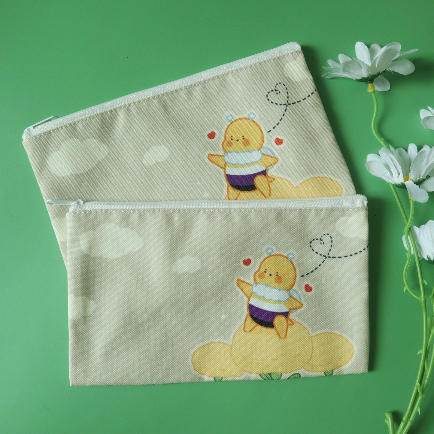 Non-Binary Flag Pencil Case - Subtle LGBT Enby Mascot - Kawaii Yellow Bee Flower Bennie -Jellie's World-