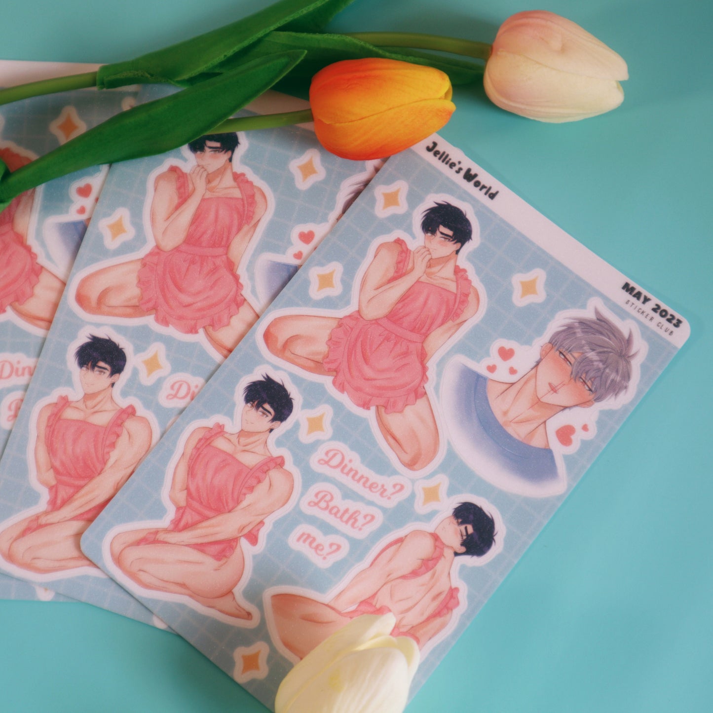 Hadaka Apron Fanart Sticker Sheet - Yaoi/BL Manhwa  - Waterproof Laptop Stickers Glitter/Glossy/Matte