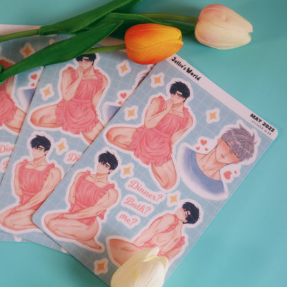 Hadaka Apron Fanart Sticker Sheet - Yaoi/BL Manhwa  - Waterproof Laptop Stickers Glitter/Glossy/Matte