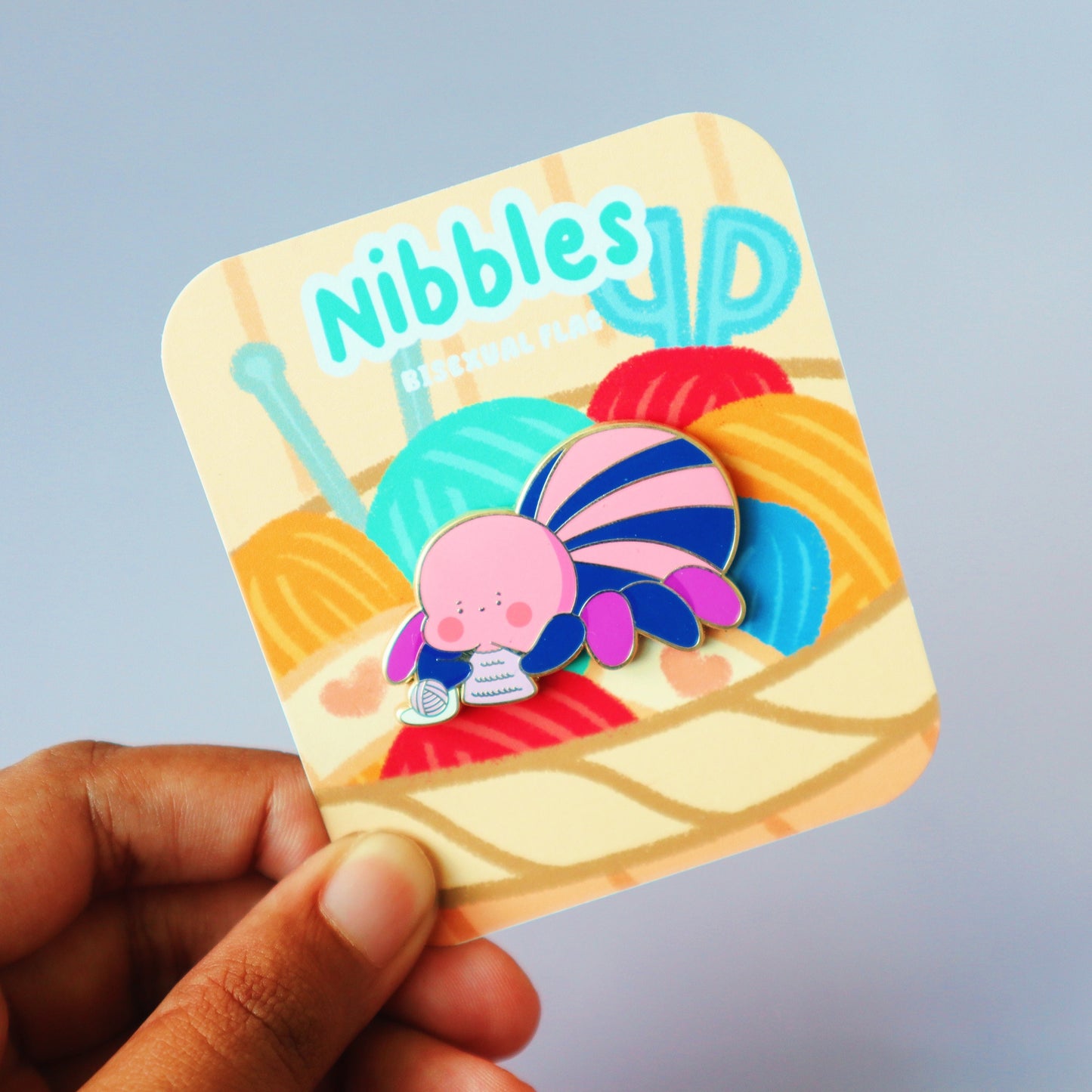 Bisexual Flag Enamel Pin - Subtle LGBT Bi Mascot - Kawaii Blue Purple Spider Tailor Nibbles -Jellie's World-