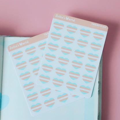 Trans Flag Hearts Planner Stickers - Matte/Glossy