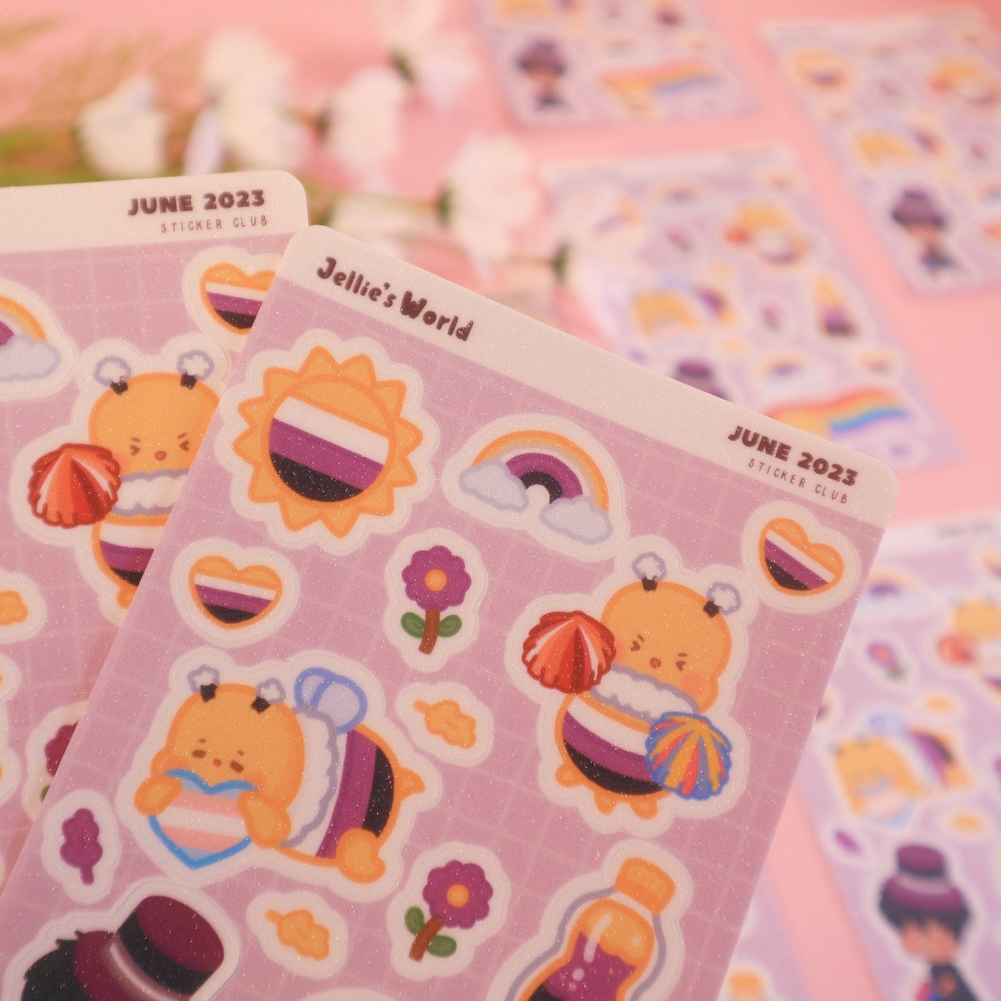 Non-Binary Flag Pride Parade Sticker Sheet-LGBT Cute Bee - Waterproof Bujo Laptop Planner Stickers -Glitter/Glossy/Matte