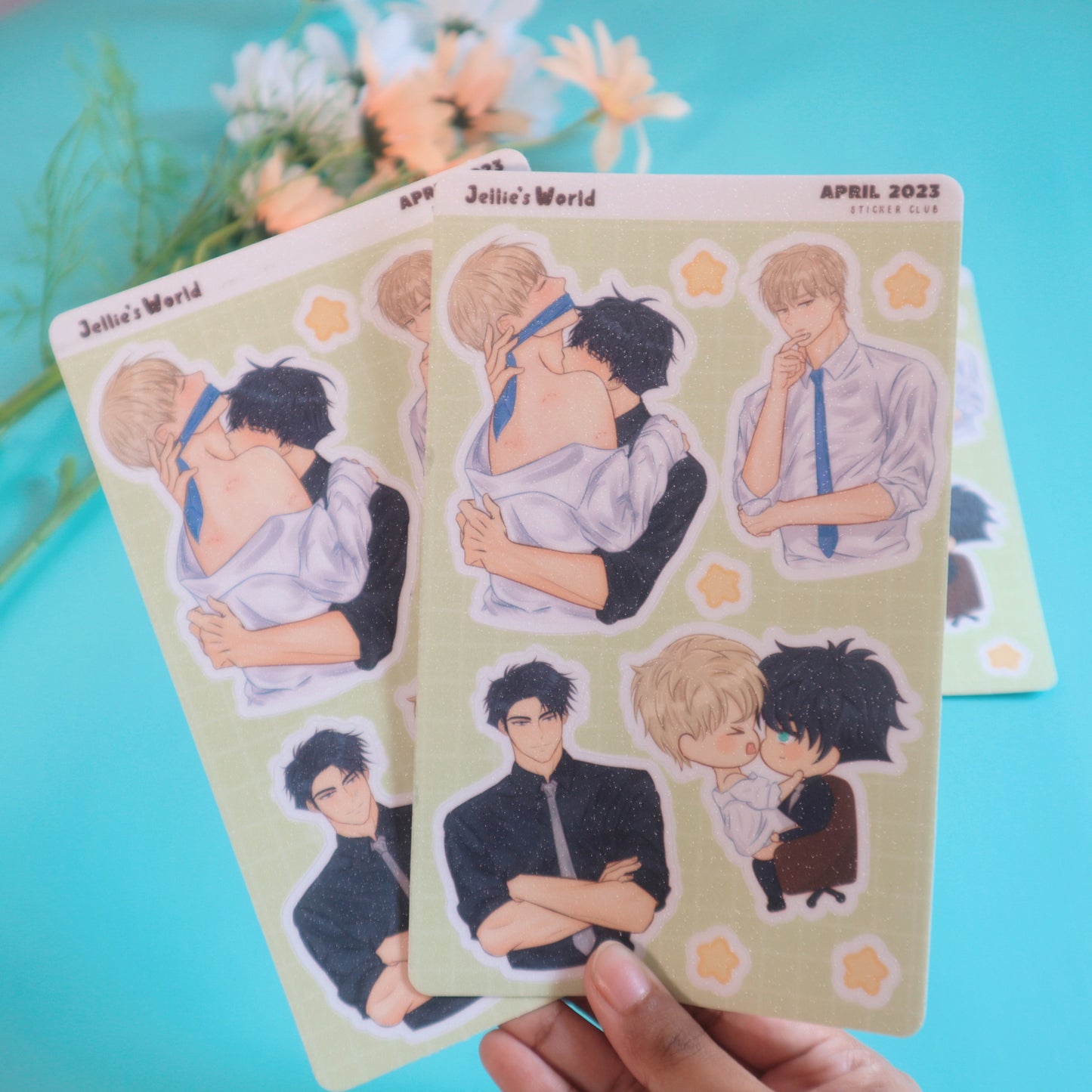 Office AU Fanart Sticker Sheet - Yaoi/BL Manhwa  - Waterproof Laptop Stickers Glitter/Glossy/Matte