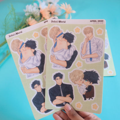 Office AU Fanart Sticker Sheet - Yaoi/BL Manhwa  - Waterproof Laptop Stickers Glitter/Glossy/Matte