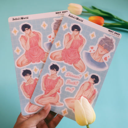 Hadaka Apron Fanart Sticker Sheet - Yaoi/BL Manhwa  - Waterproof Laptop Stickers Glitter/Glossy/Matte