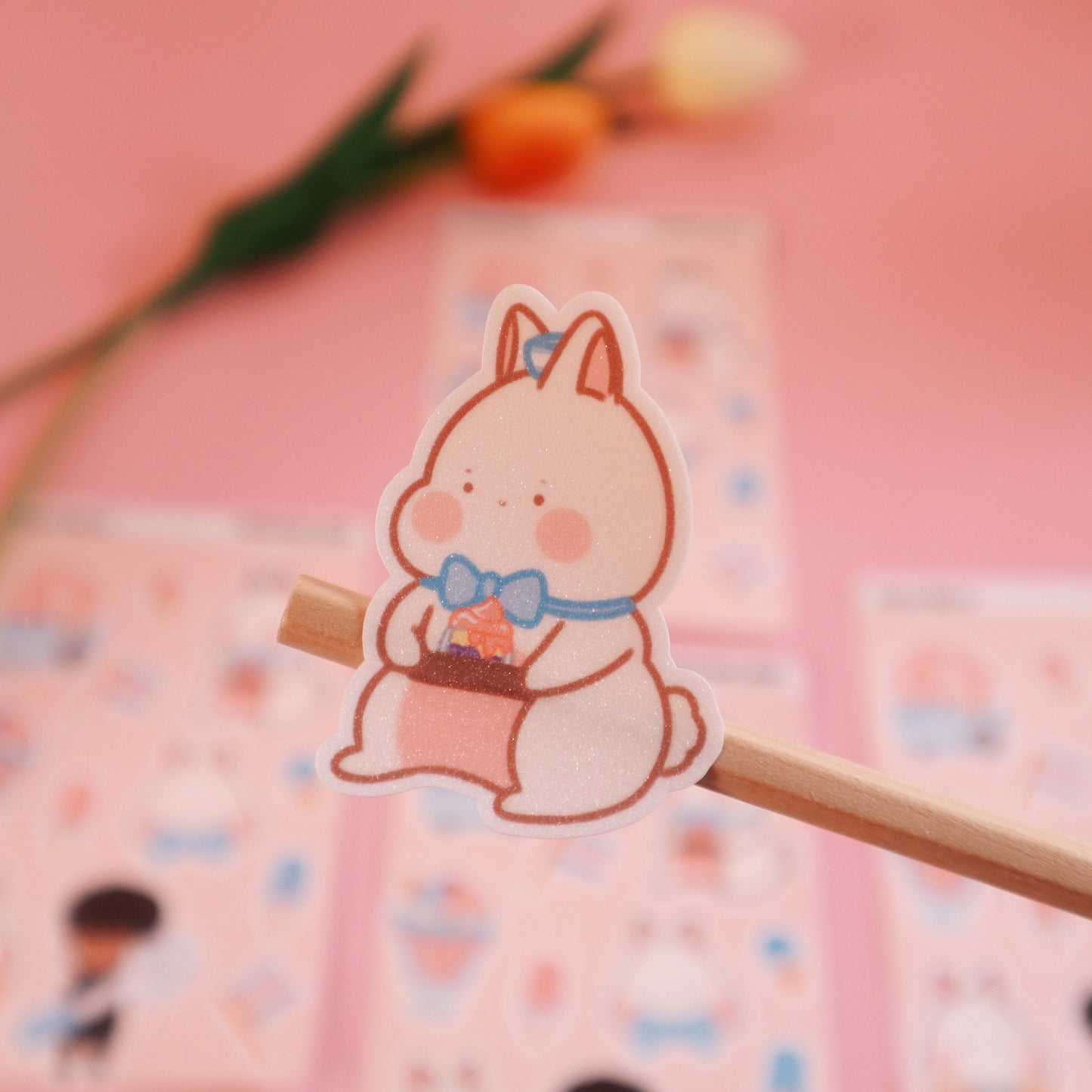 Trans Flag Ice Cream Sticker Sheet-LGBT Cute Bunny - Waterproof Bujo Laptop Planner Stickers -Glitter/Glossy/Matte