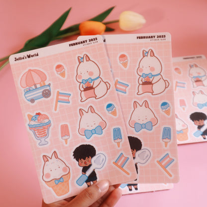 Trans Flag Ice Cream Sticker Sheet-LGBT Cute Bunny - Waterproof Bujo Laptop Planner Stickers -Glitter/Glossy/Matte