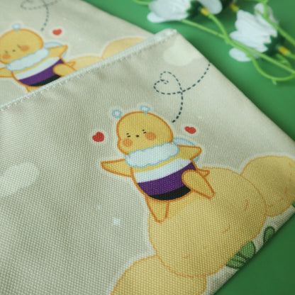 Non-Binary Flag Pencil Case - Subtle LGBT Enby Mascot - Kawaii Yellow Bee Flower Bennie -Jellie's World-