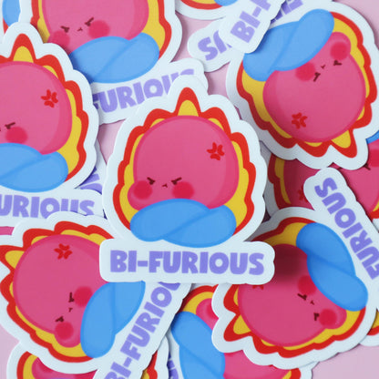 Bi-furious LGBT Sticker- Cute Nibbles the Spider Bisexual Flag mascot - Waterproof /Glossy/Matte Laptop Decal Stickers