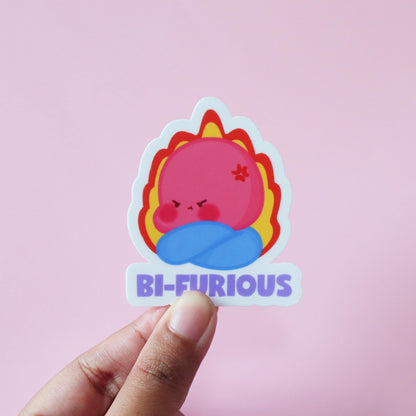 Bi-furious LGBT Sticker- Cute Nibbles the Spider Bisexual Flag mascot - Waterproof /Glossy/Matte Laptop Decal Stickers
