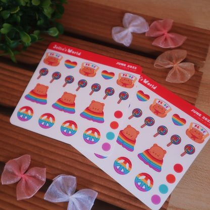 Pride Flag Pride Parade Planner Stickers-LGBT Cute Brown Bear - Mini Bujo/Bullet Journal Planner Stickers - Matte/Glossy
