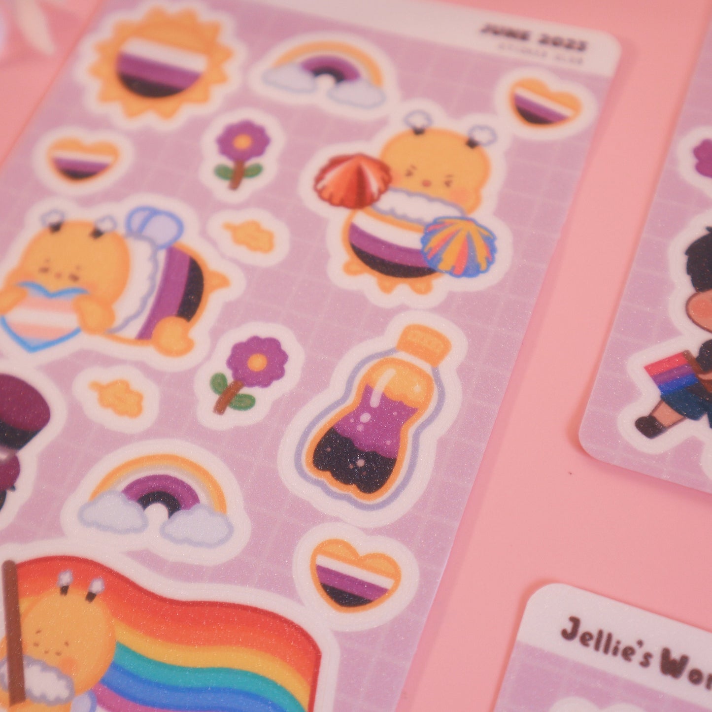 Non-Binary Flag Pride Parade Sticker Sheet-LGBT Cute Bee - Waterproof Bujo Laptop Planner Stickers -Glitter/Glossy/Matte