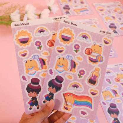 Non-Binary Flag Pride Parade Sticker Sheet-LGBT Cute Bee - Waterproof Bujo Laptop Planner Stickers -Glitter/Glossy/Matte