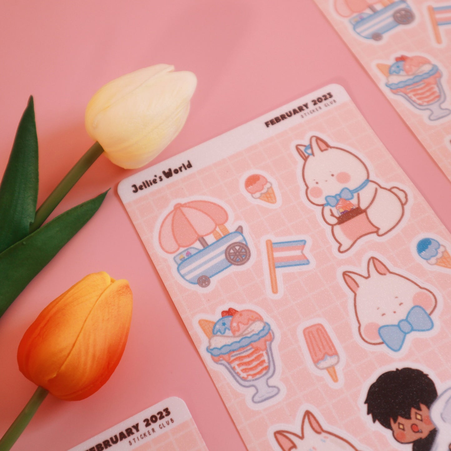 Trans Flag Ice Cream Sticker Sheet-LGBT Cute Bunny - Waterproof Bujo Laptop Planner Stickers -Glitter/Glossy/Matte
