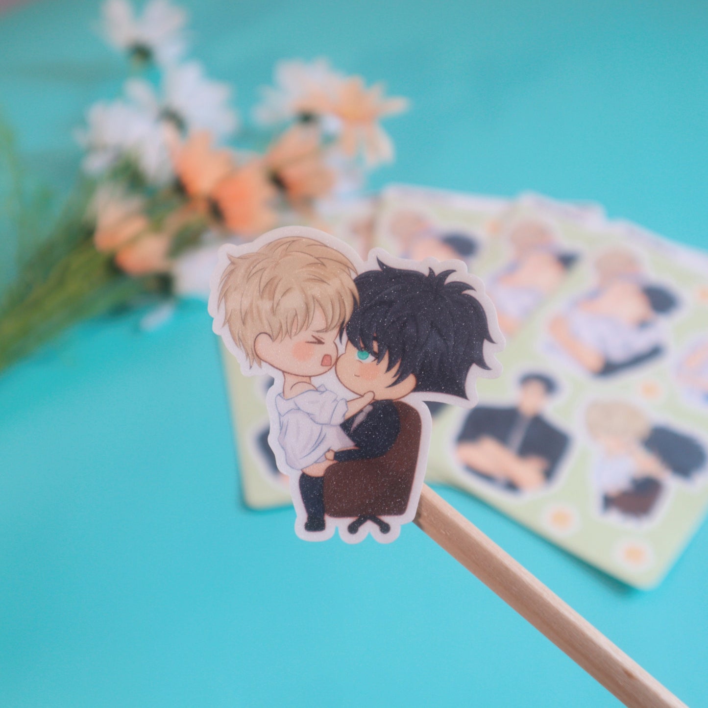Office AU Fanart Sticker Sheet - Yaoi/BL Manhwa  - Waterproof Laptop Stickers Glitter/Glossy/Matte