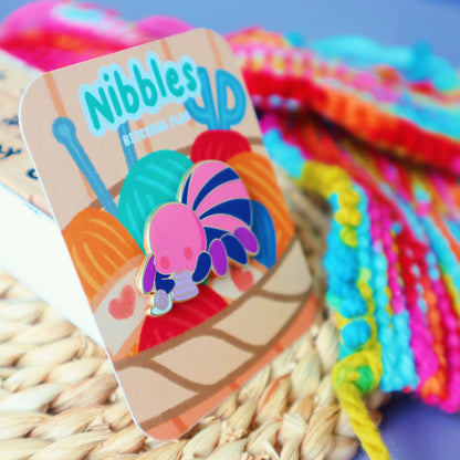 Bisexual Flag Enamel Pin - Subtle LGBT Bi Mascot - Kawaii Blue Purple Spider Tailor Nibbles -Jellie's World-