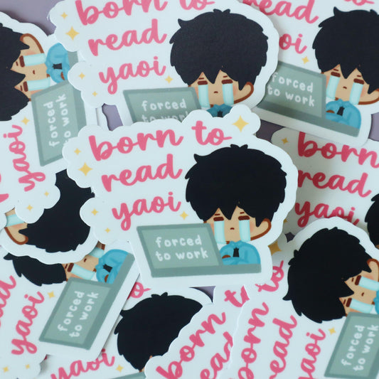 Born to read Yaoi, Forced to Work - Funny BL/Yaoi Manga/Manhwa Sticker - Jellie’s World Chibi Waterproof Matte/Glossy Laptop Decal Sticker