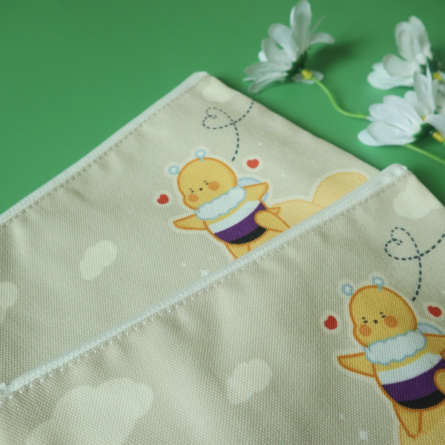 Non-Binary Flag Pencil Case - Subtle LGBT Enby Mascot - Kawaii Yellow Bee Flower Bennie -Jellie's World-