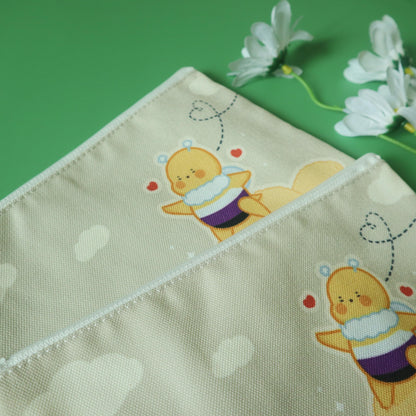 Non-Binary Flag Pencil Case - Subtle LGBT Enby Mascot - Kawaii Yellow Bee Flower Bennie -Jellie's World-