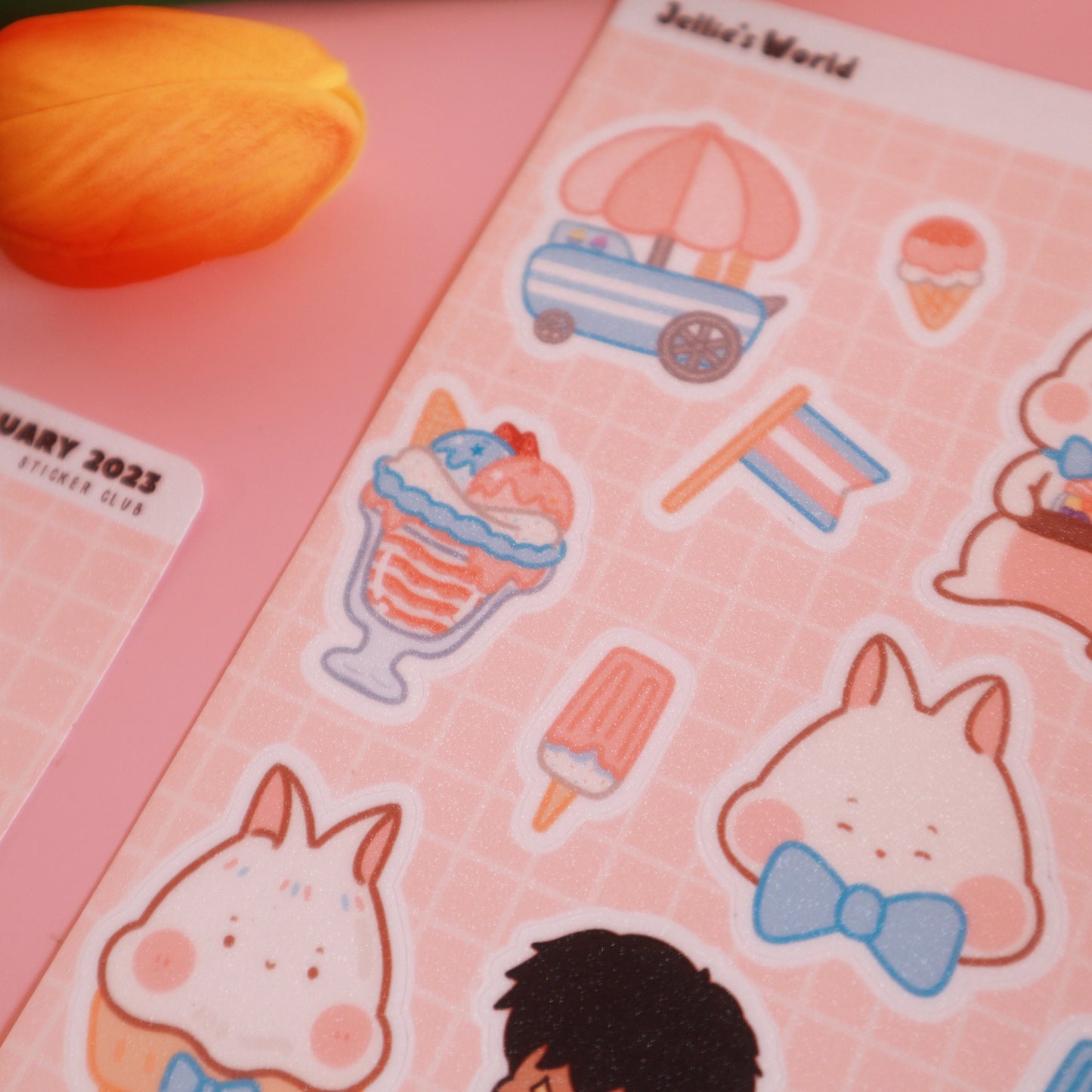 Trans Flag Ice Cream Sticker Sheet-LGBT Cute Bunny - Waterproof Bujo Laptop Planner Stickers -Glitter/Glossy/Matte