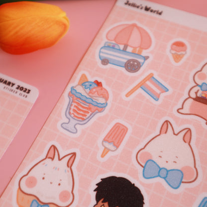 Trans Flag Ice Cream Sticker Sheet-LGBT Cute Bunny - Waterproof Bujo Laptop Planner Stickers -Glitter/Glossy/Matte