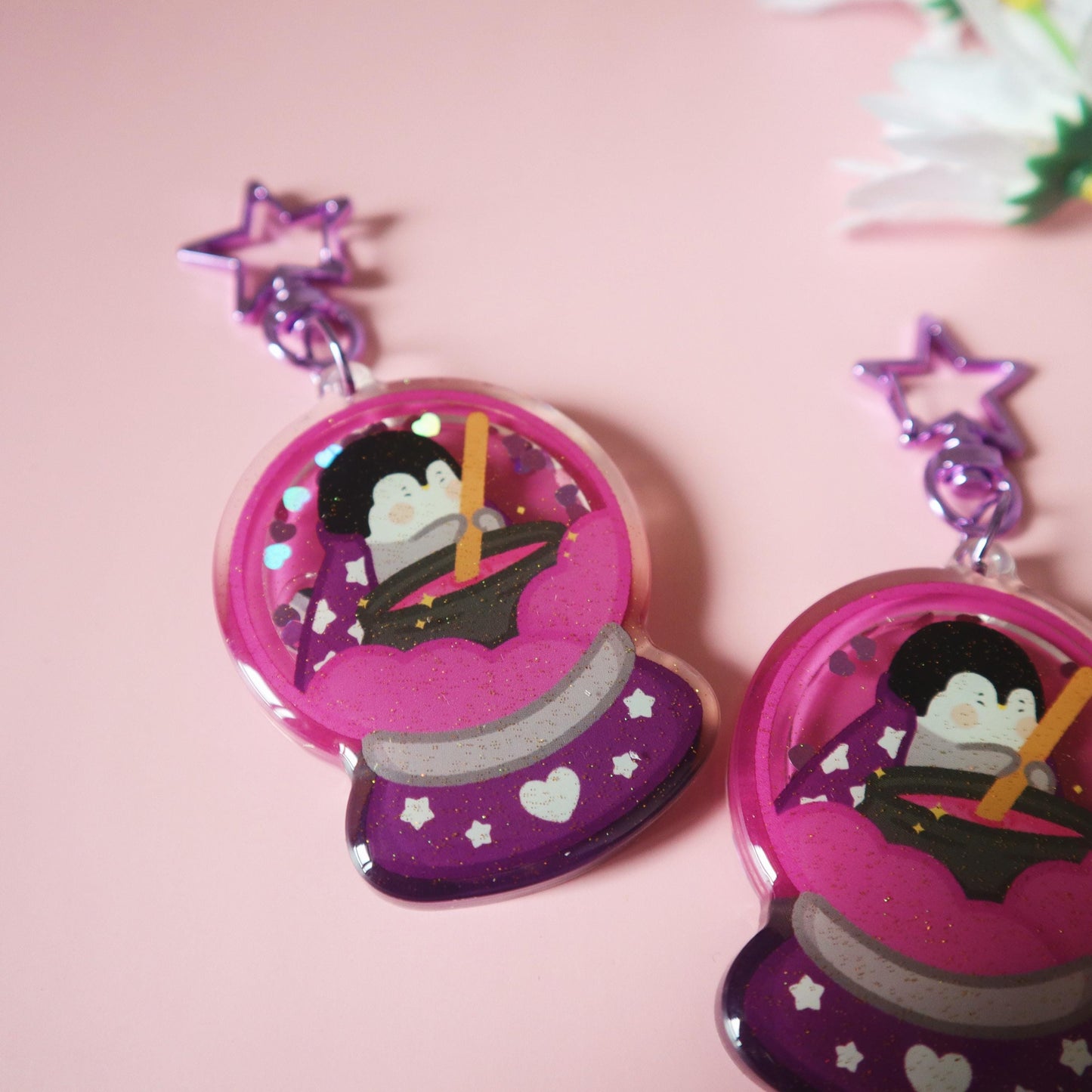 Asexual Flag Shaker Keychain - Subtle LGBT Ace Mascot - Kawaii Purple Penguin Magician Ozzy the Great Panguini -Jellie's World-